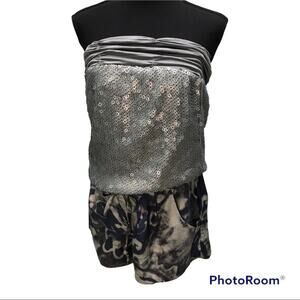 Alice San Diego Silver, Gray and, blue sequin strapless romper size Large